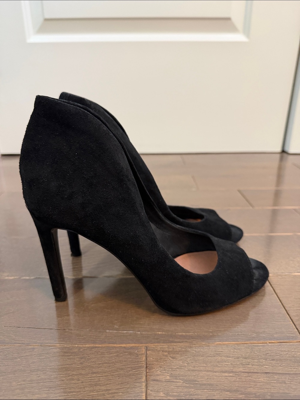 Vince Camuto Black Suede Peep-Toe Pumps